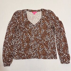 Lilly Pulitzer Chocolate My Favorite Spot Jansen Cheetah Sweatshirt Leopard Top